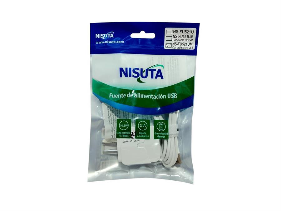 NISUTA FUENTE DE ALIMENTACION USB 2.1A CABLE MICRO USB 1M NS-FU521UM