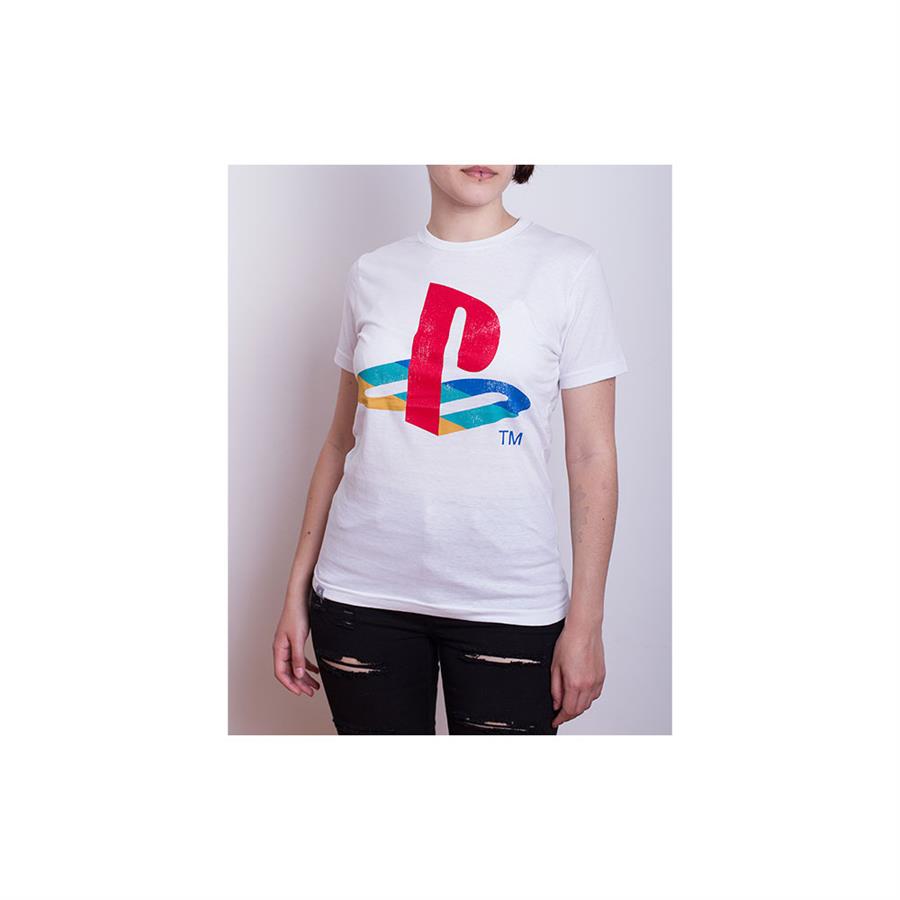 REMERA PLAYSTATION RETRO COLORS MUJER BLANCA S