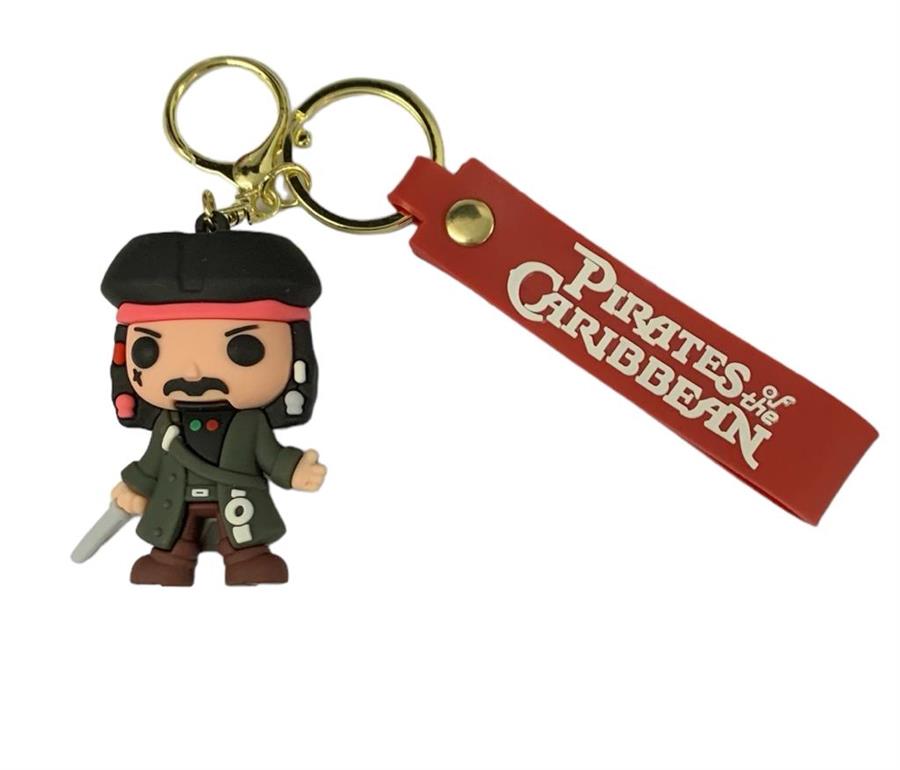 LLAVERO PIRATAS DEL CARIBE JACK SPARROW GOMA 3D CON CORREA