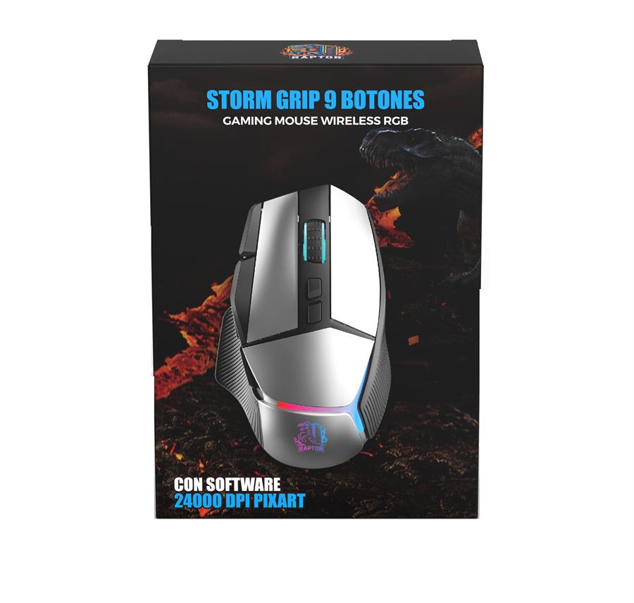 RAPTOR MOUSE STORM GRIP 9 BOTONES GAMING WIRELESS BLUETOOTH 24000 DPI PIXART