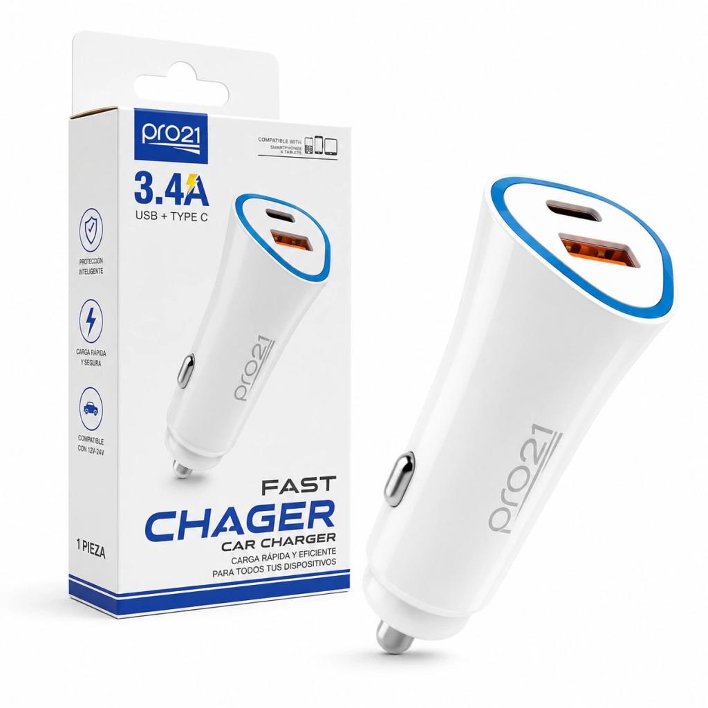 PRO21 CARGADOR RAPIDO DE AUTO USB A + C 3.4A