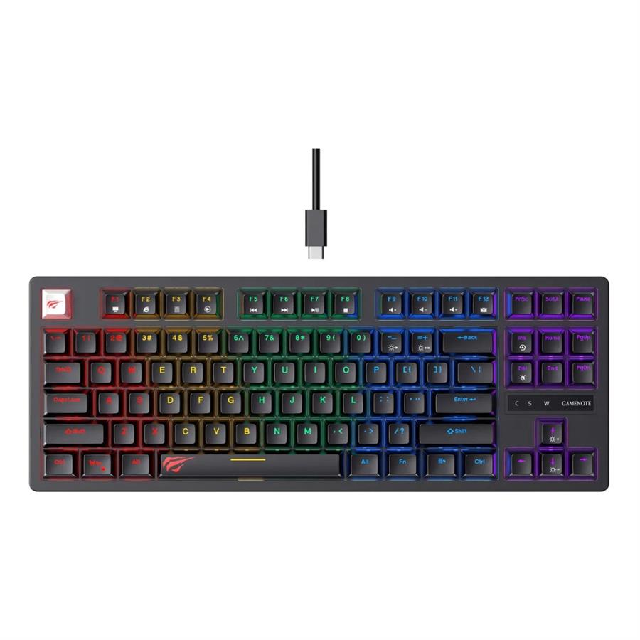 HAVIT TECLADO GAMENOTE KB892L RAINBOW BACKLIT 87 KEYS MECHANICAL KEYBOARD