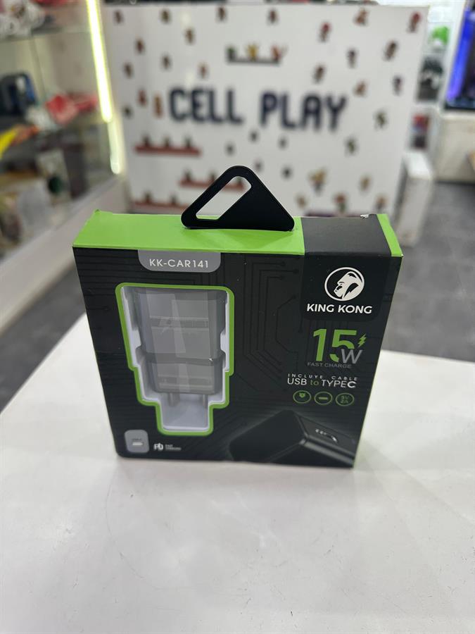 KING KONG CARGADOR 15W USB CON CABLE USB A TIPO C KK-CAR141 NEGRO