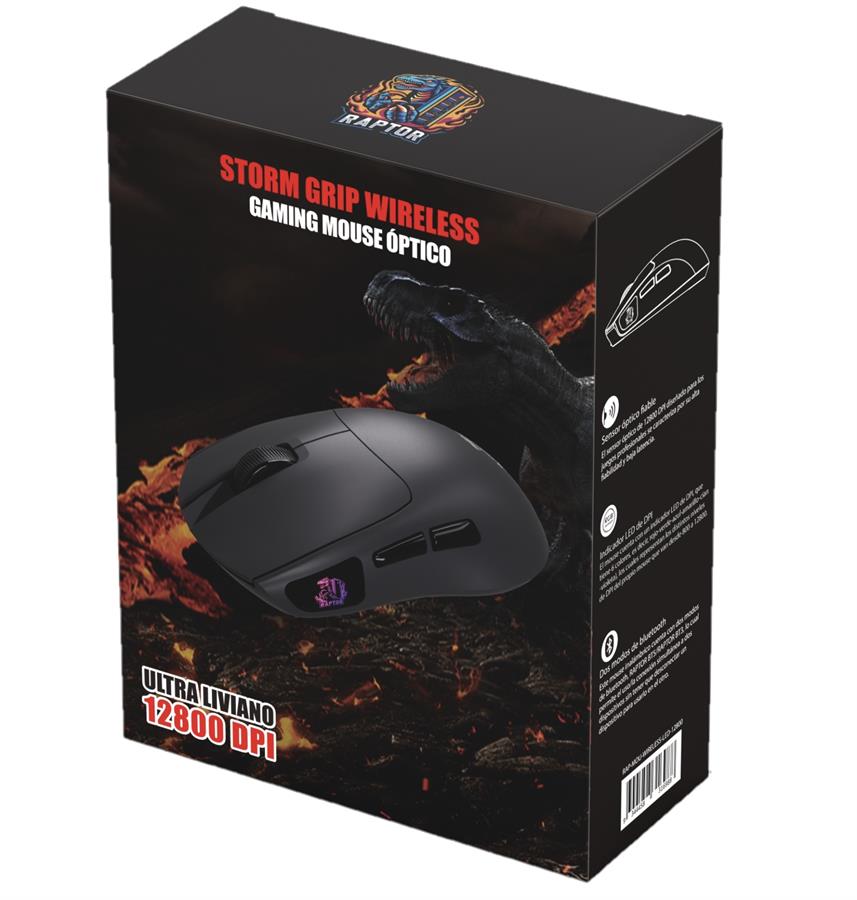 RAPTOR MOUSE STORM GRIP WIRELESS BLUETOOTH ULTRA LIVIANO 12800 DPI