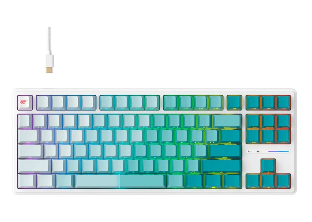 HAVIT TECLADO GAMING MECHANICAL KEYBOARD RGB BACKLIT 88 KEYS GAMENOTE KB901L BLANCO Y VERDE