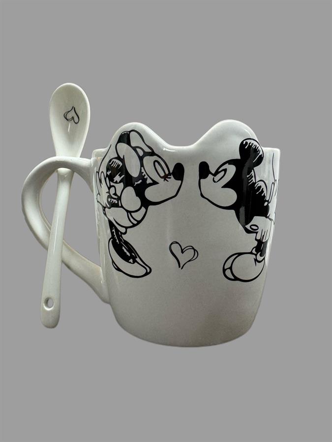 TAZA CON CUCHARA MICKEY Y MINNIE