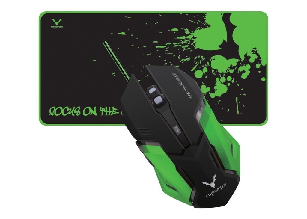 WESDAR CHIROPTER GAMING MOUSE + PAD USB X2 BLACK/GREEN