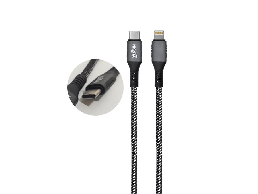 NISUTA CABLE LIGHTNING IPHONE A TIPO C 30W 1.5 MTS NS-CUSCIP30 MALLADO GRIS