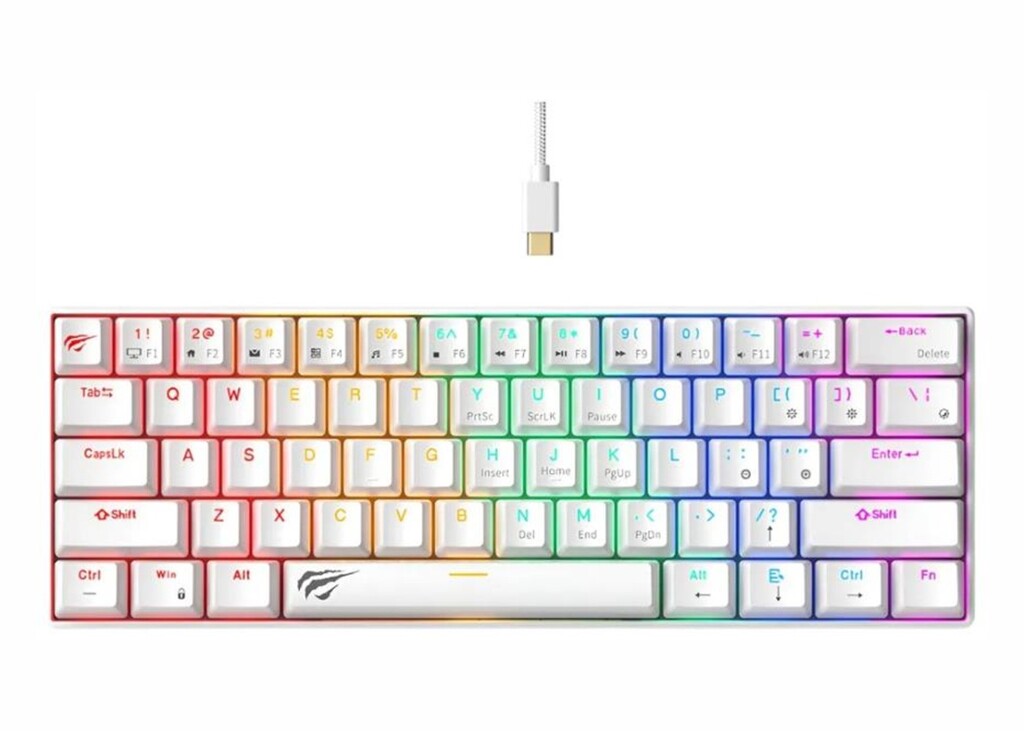 HAVIT TECLADO GAMING MECHANICAL KEYBOARD RAINBOW 60% GAMENOTE KB903L WHITE SWITCH RED