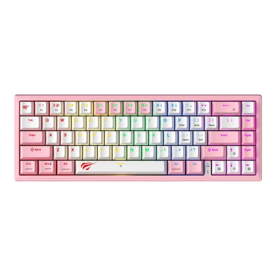 HAVIT GAMING MECHANICAL KEYBOARD RGB 60% GAMENOTE KB874L ROSA Y BLANCO