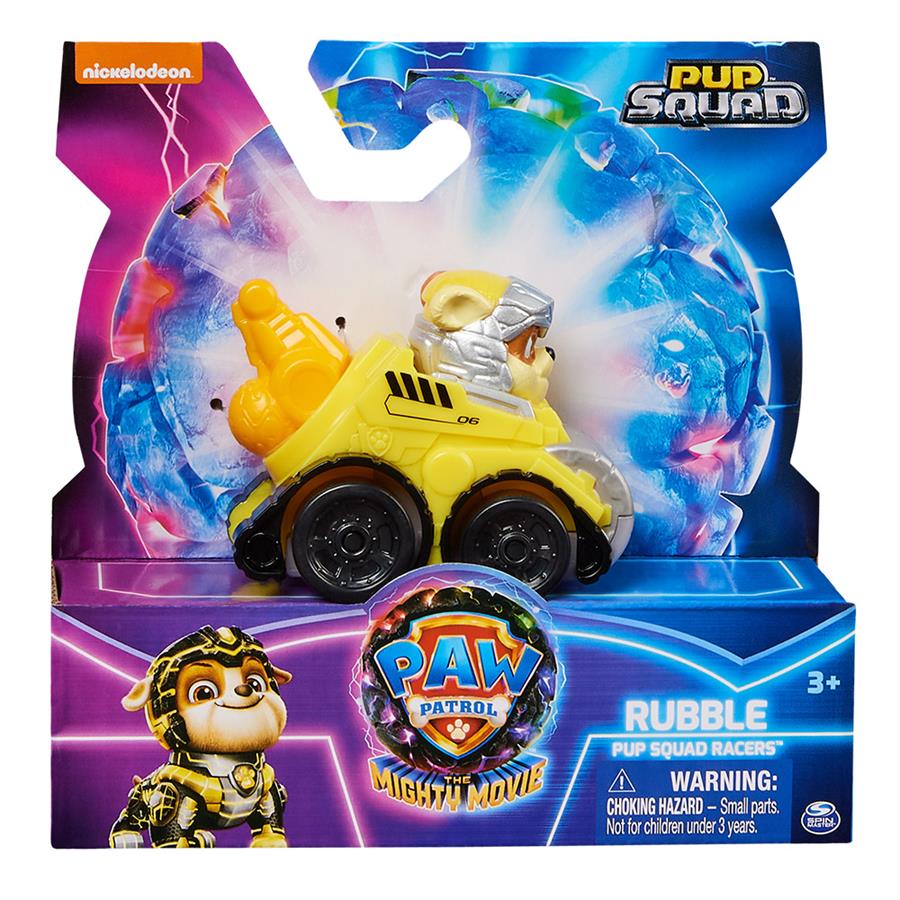 SPIN MASTER PAW PATROL THE MIGHTY MOVIE MINI VEHICULO CON FIGURA INCORPORADA RUBBLE