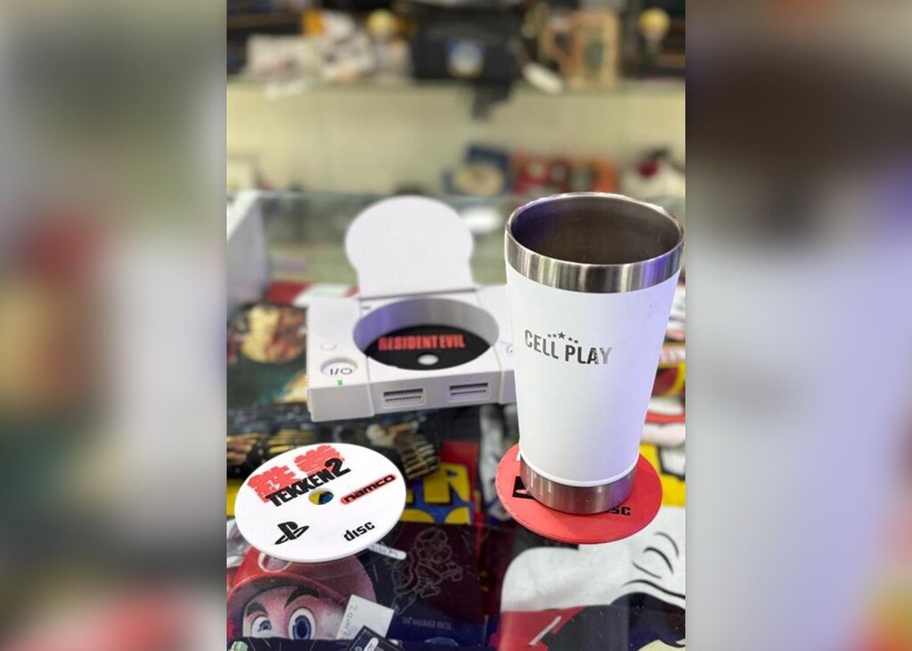 CONSOLA RETRO PLAYSTATION 1 PS1 + 4 POSA VASOS 3D BAMBU