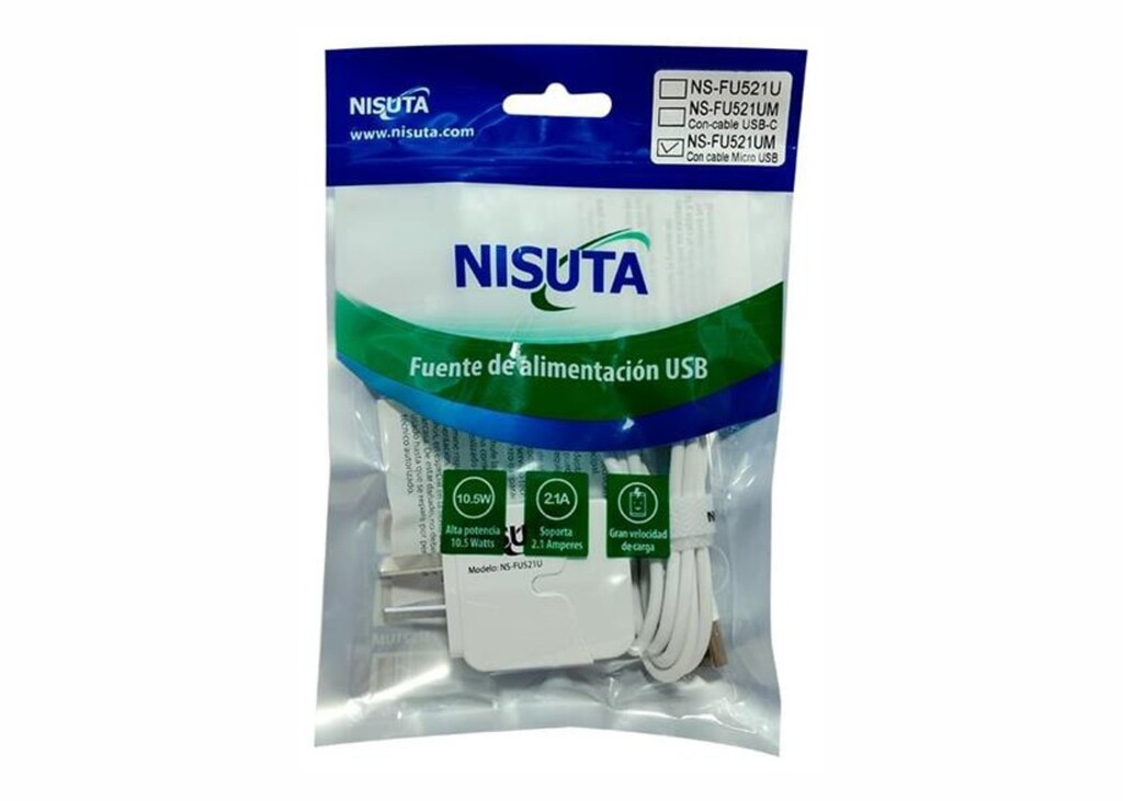 NISUTA FUENTE DE ALIMENTACION USB 2.1A CABLE MICRO USB 1M NS-FU521UM