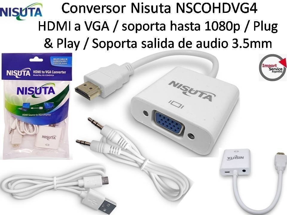 NISUTA CONVERSOR HDMI A VGA CON AUDIO Y ALIMENTACION NS-COHDVG4