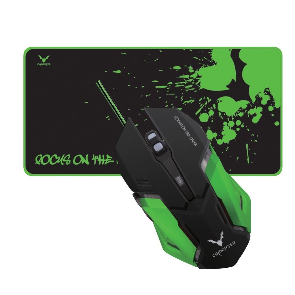 WESDAR CHIROPTER GAMING MOUSE + PAD USB X2 BLACK/GREEN